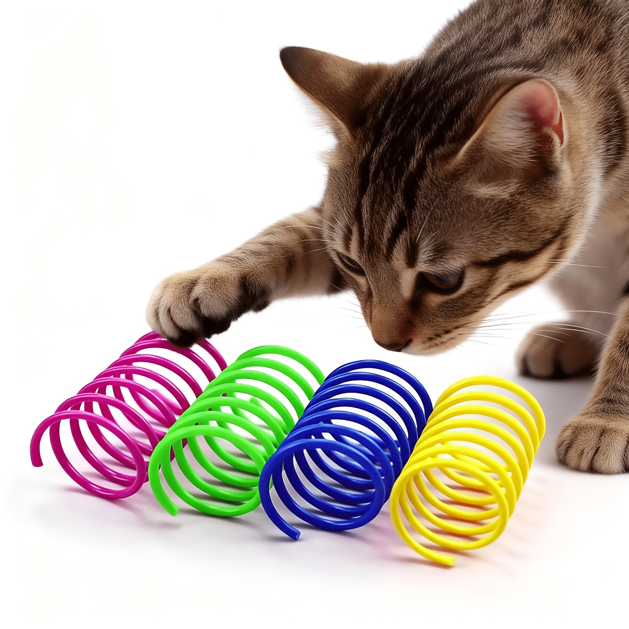 cat spring toy set random color assorted retractable colorful plastic spring   toys interactive pet entertainment accessories no batteries required Product details 4