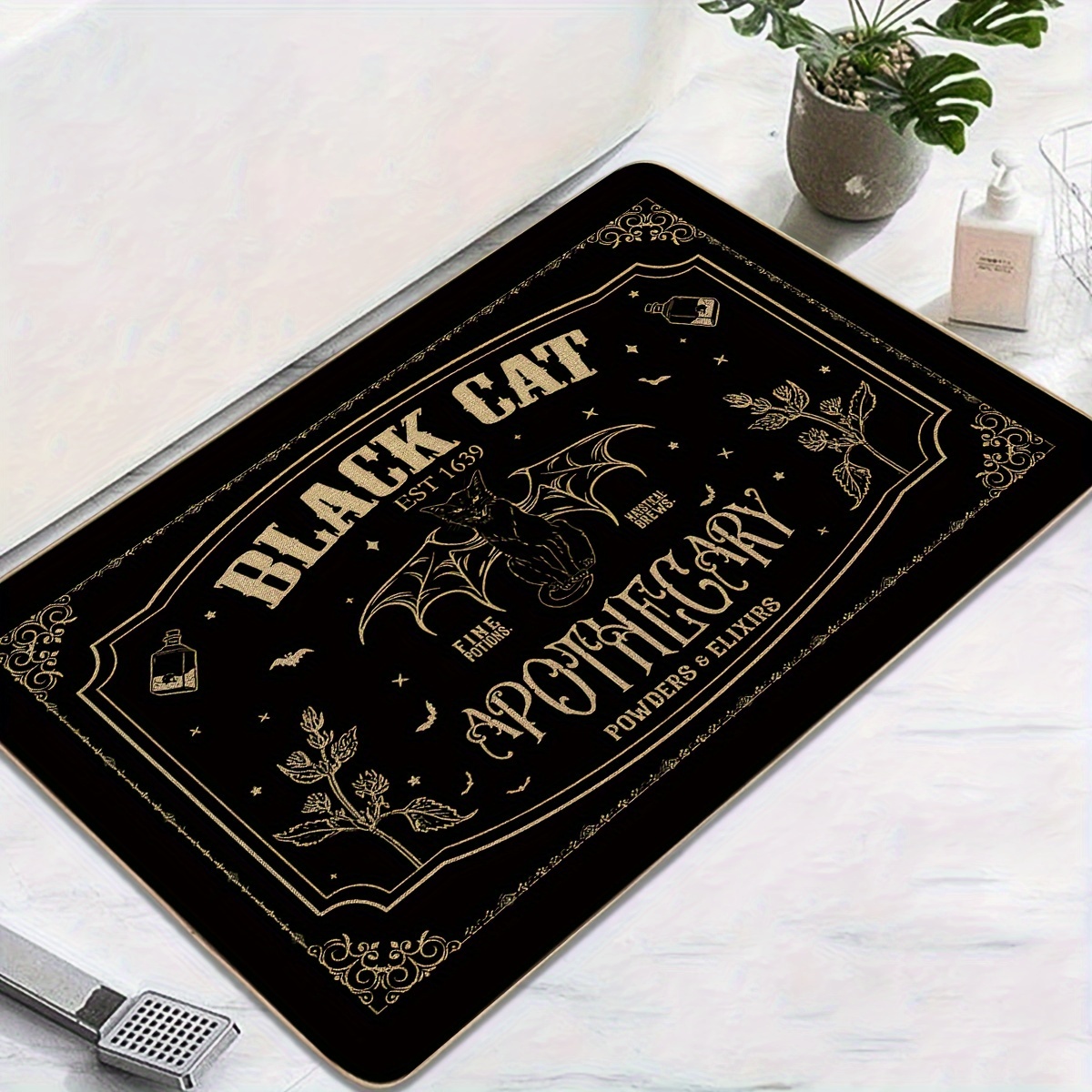 

Halloween - Vintage Black Cat & , High-quality Door Rug, Microfiber, Non-slip, Easy Clean, Indoor/outdoor Use, Living Room, Bedroom, Patio Entrance Decor