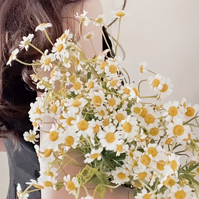 TEMU 100 Artificial Flowers, Chamomile Simulation Wedding Bouquets, Flower Decoration White Artificial Flowers, Wedding Simulation Bouquets, Flowers,