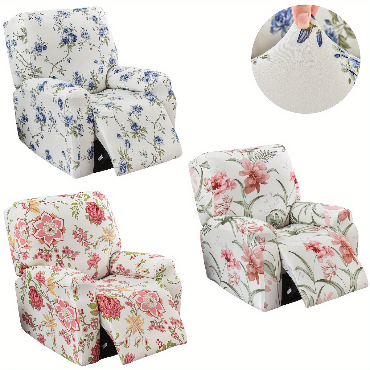 [Stretchable Sofa Cover] 4pcs/set Stretchable Single-seat Sofa Cover | Elastic Floral Print Recliner Chair Covers for Living Room & Office Decor, Machine Washable