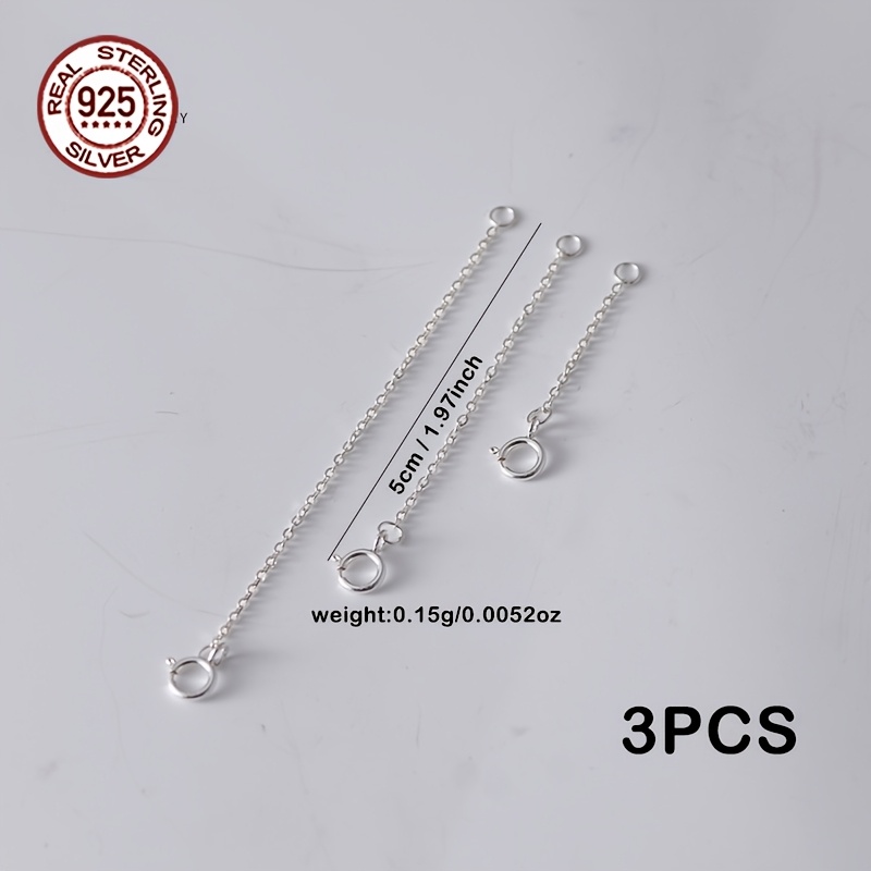 TEMU 3pcs S925 Sterling Silver Extender Chains 3cm/5cm/7cm Hypoallergenic Necklace Bracelet Extension Chain Jewelry Making Findings