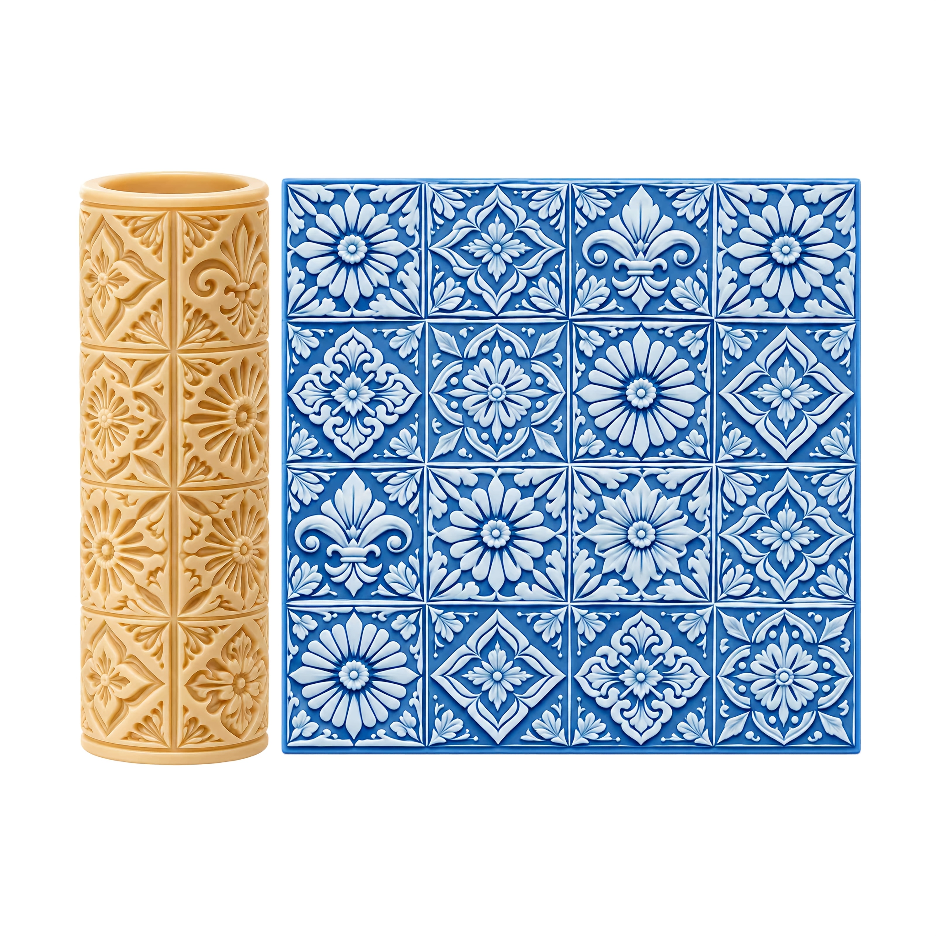 TEMU 1pc Plastic Ceramic Tile Texture Roller With Tile Patterns - Compatible For Polymer Clay, Pottery, Jewelry Making Tool, Embossing & Stamps For