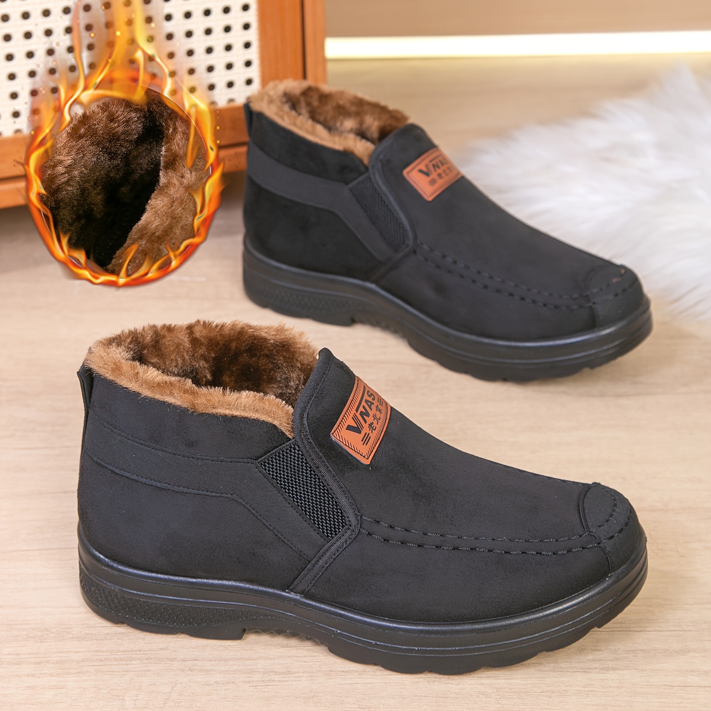 Image of Men's Casual Sports Shoes, Plush-lined Warm Winter Shoes, Loafers, Fashionable Plush-lined Men's Shoes