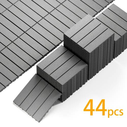 set of 44 interlocking patio tiles 12x12 inches water resistant outdoor flooring suitable for decks pools and patios installation slip resistant grey brown
