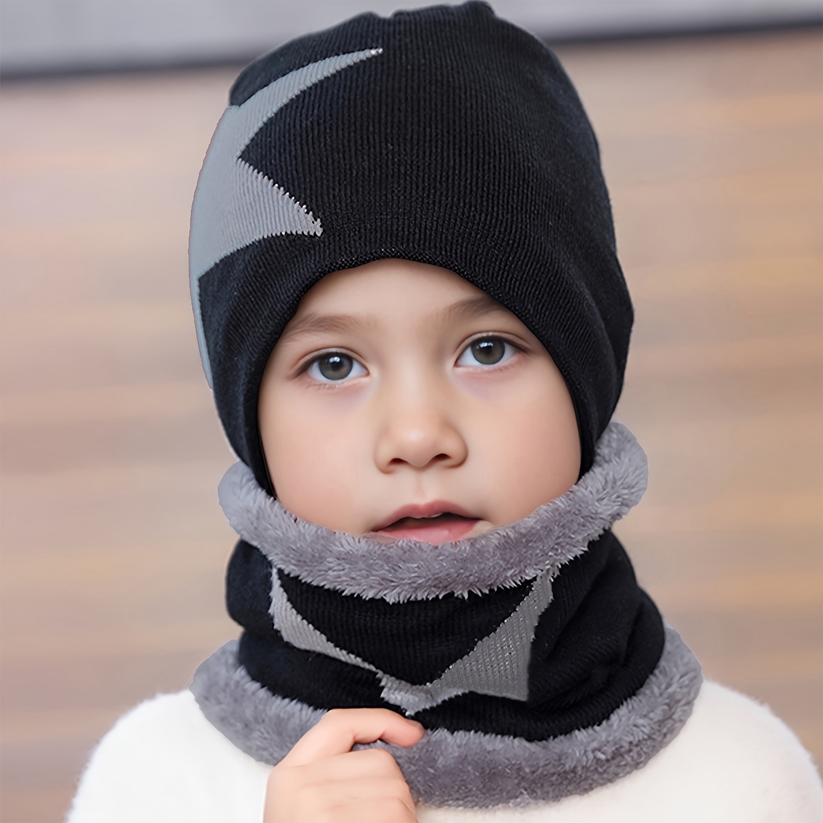 Image of Festive Winter Knit Hat Set Trendy Kids Beanies Hip Hop Skull Cap Elastic Knit Hats
