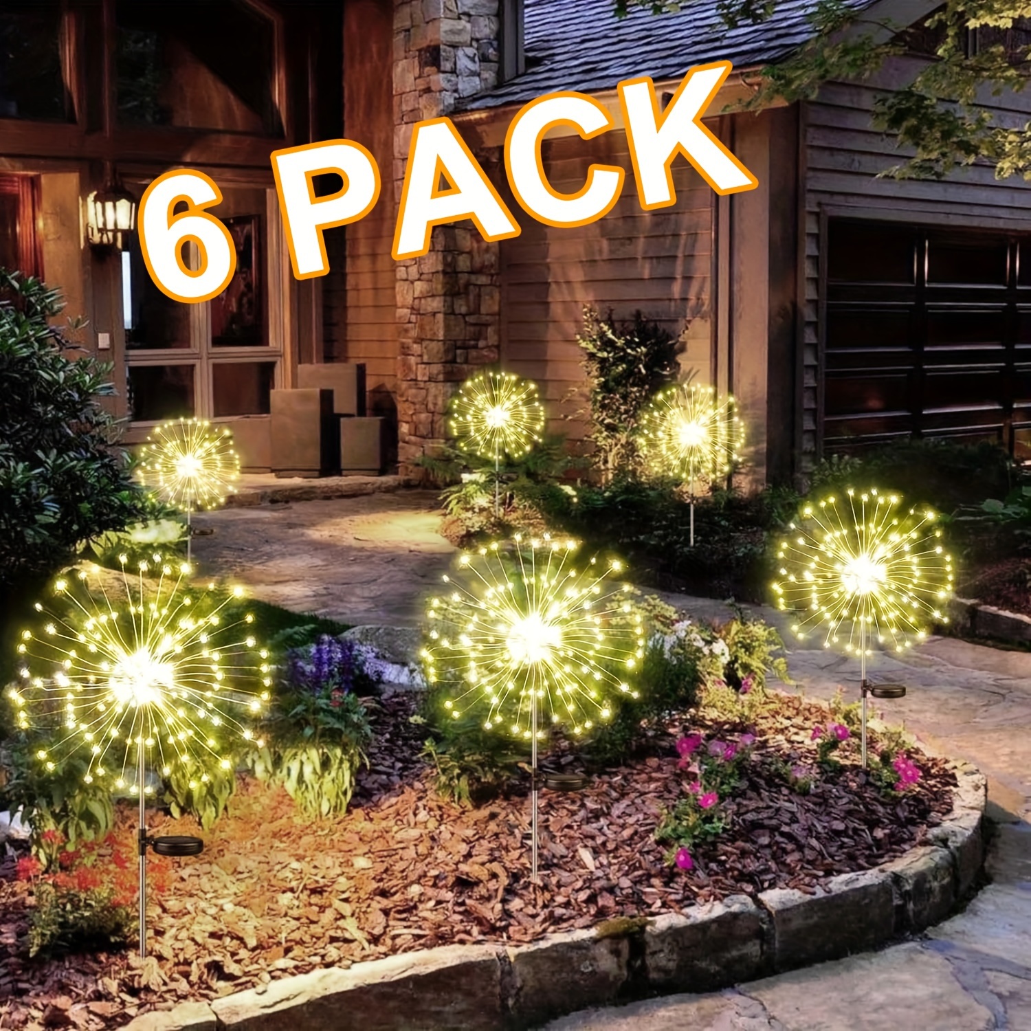 

6 Pack 1200 Leds Copper Wire Solar Firework Lights Outside Solar Outdoor Garden Lights, 8 Lighting Modes Outdoor Solar Fairy Lights For Yard Garden Flowerbed Party Decoration