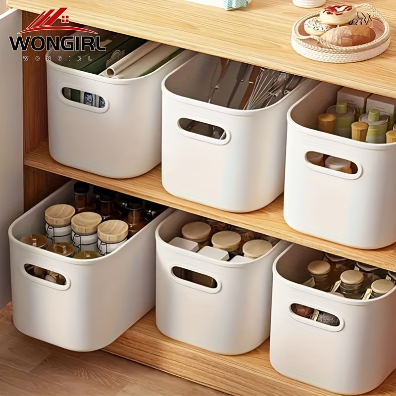 

8pcs White Stackable Storage Bins With Lids - Modern Plastic Organizer Containers With Handles For Crafts, Snacks, Desk & Dorm Cosmetic Organization