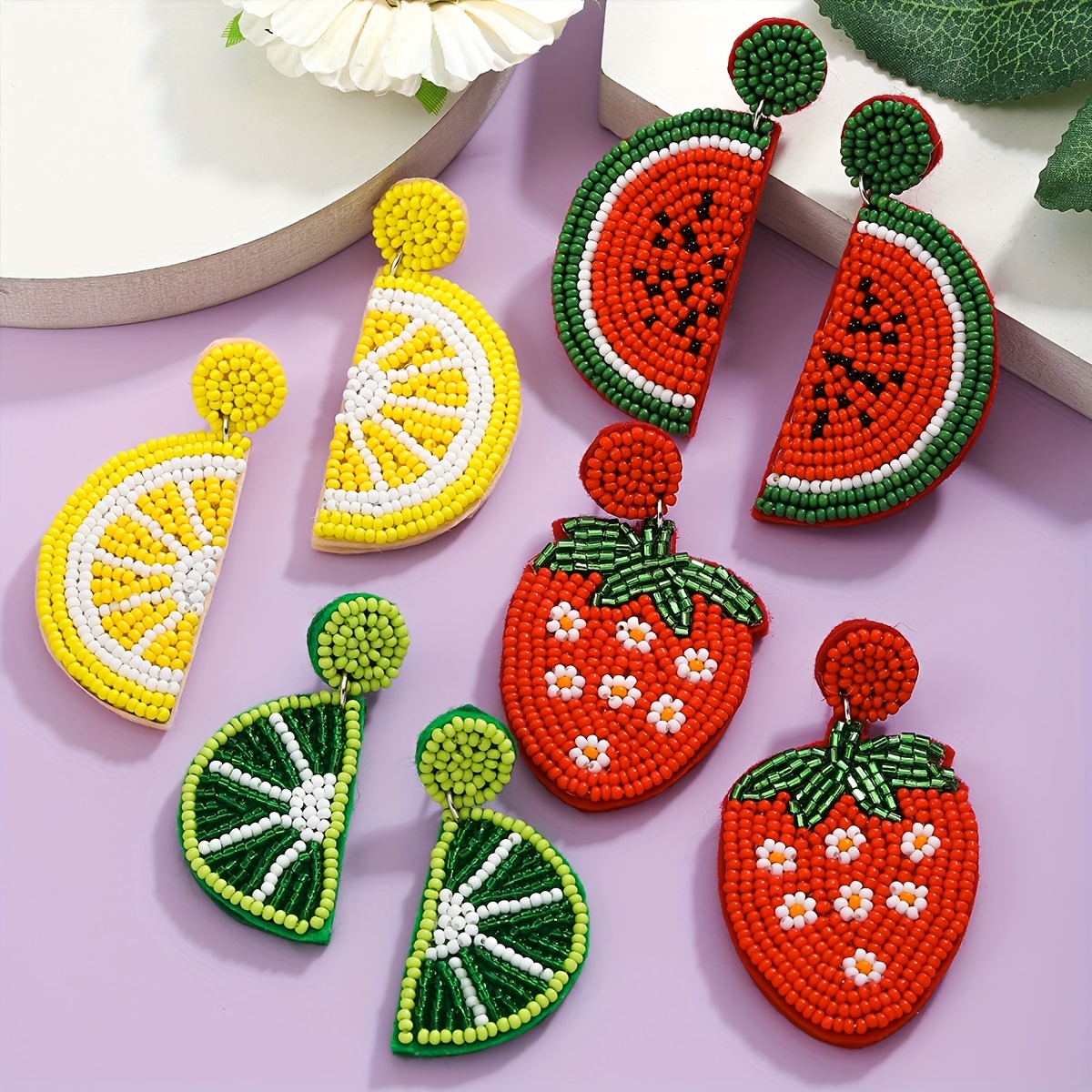 High-End Three-Dimensional Orange Watermelon Beaded Earrings