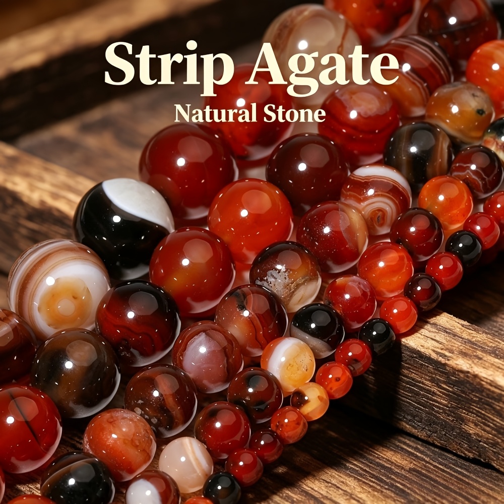 5A Grade Natural Dreamy Fire Stripe Agate Round Raw Stone Beads