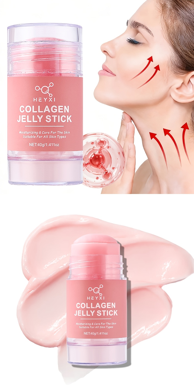 Stick Gel Instant pentru Lifting și Fermitate Facială și Gât cu Colagen, Reduce Aspectul Ridurilor, Fermitatea Pielii, Semnele de Îmbătrânire, Diminuează Cearcănele, Petele de Sângerare sau Imperfecțiuni, Nivulează Tonul Pielii, Netezește Pielea