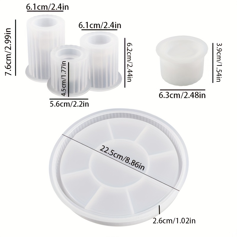 Resin Silicone Mold-silicone Mold Set-5pcs/set Striped Candle Holder Round Tray Silicone Set Round Tray Lace Dish Storage Tray Striped Cylinder Candle Holder