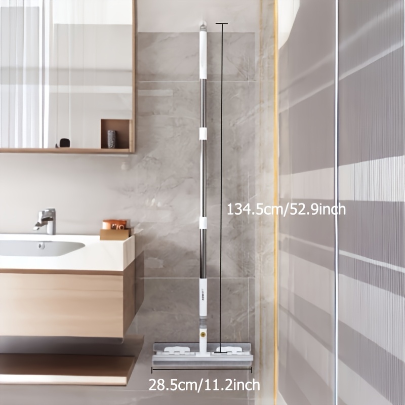TEMU 2-in-1 Long Handle Glass Wiper With Squeegee, Versatile Glass Cleaning Tools, Wet And Dry Use, Window Cleaning Kit With Tow Washable Mop Pads,