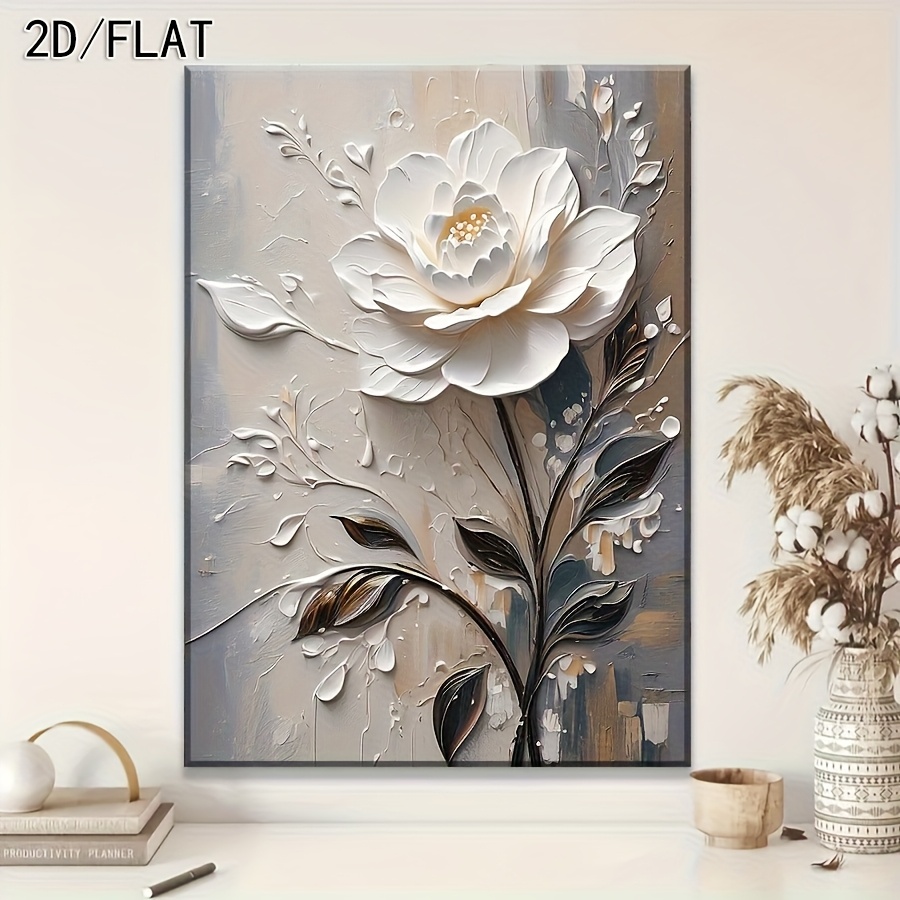 TEMU 1 pièce d'Art Mural Moderne à Fleurs - Peinture Abstraite de sur Fond Beige, Cadre en Toile Enveloppant, Décor Prêt à Accrocher pour Salon,