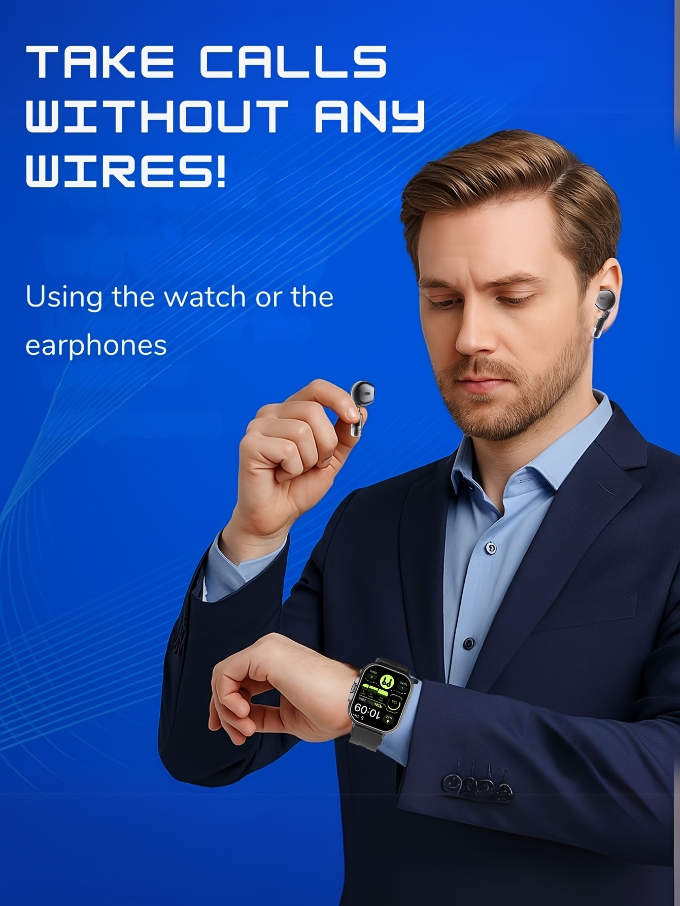 EFFEOKKI 2-in-1 Smart Watch with Earbuds Wireless 2. 01 Inch Display TWS Earphones Headset Make Answer Call Sport Smartwatch for iPhone Android Smartphone