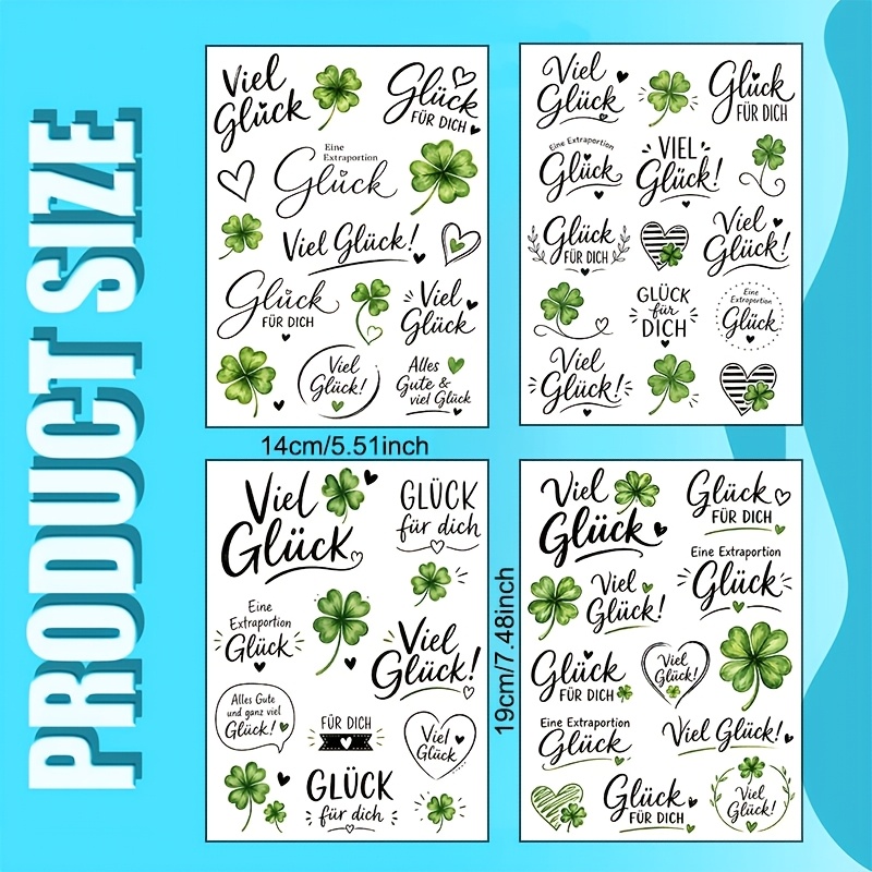 Image of German Clover Good Luck 4pcs Vinyl Uv Dtf Transfer, Transfer . Suitable For Cups, 16oz Glass Cups, Coffee Cups, Mugs, Ceramics, Computers, Phone Case Transfer Paper, Decorations, Etc. Diy Applications