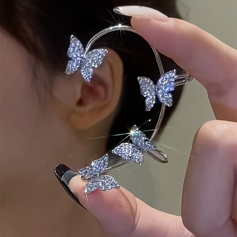 

1pc Butterfly Earrings Ear Cuffs Climber Wrap Around Earrings For Women Fairy Right Left No Piercing Ear Clip Silvery Ear Jewelry Gift