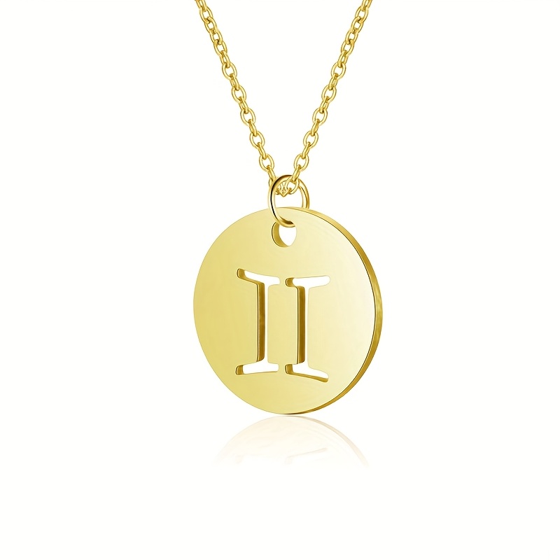 Vintage Zodiac Pendant Necklace Stainless Steel Chain Twelve Constellations