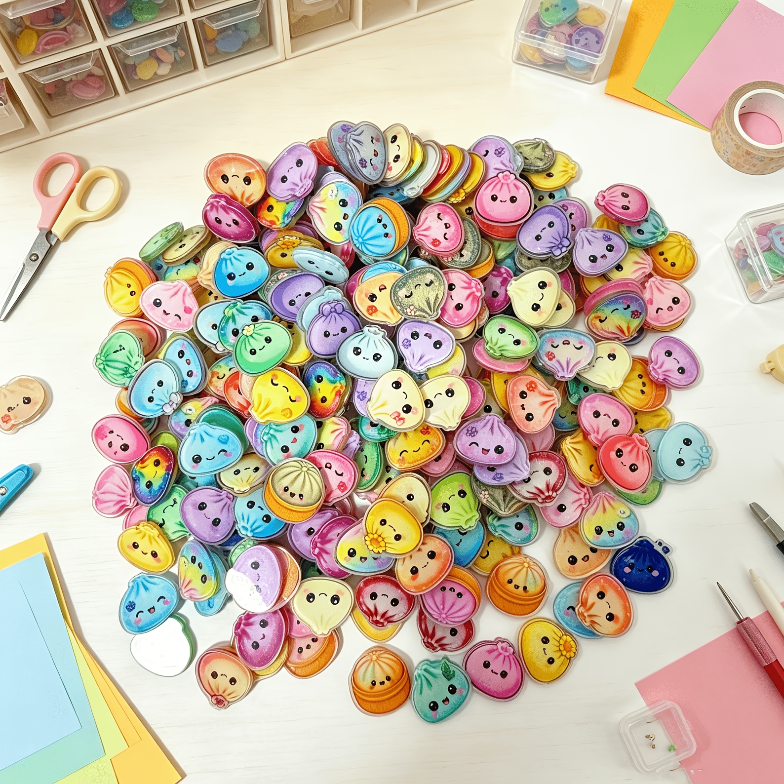 TEMU 53pcs Mixed Pack Cute Bun Dumpling Acrylic Decorative Pieces, Colorful Bun-shaped Diy Ornaments, Suitable For Keychains, Water Bottles, Crafts,