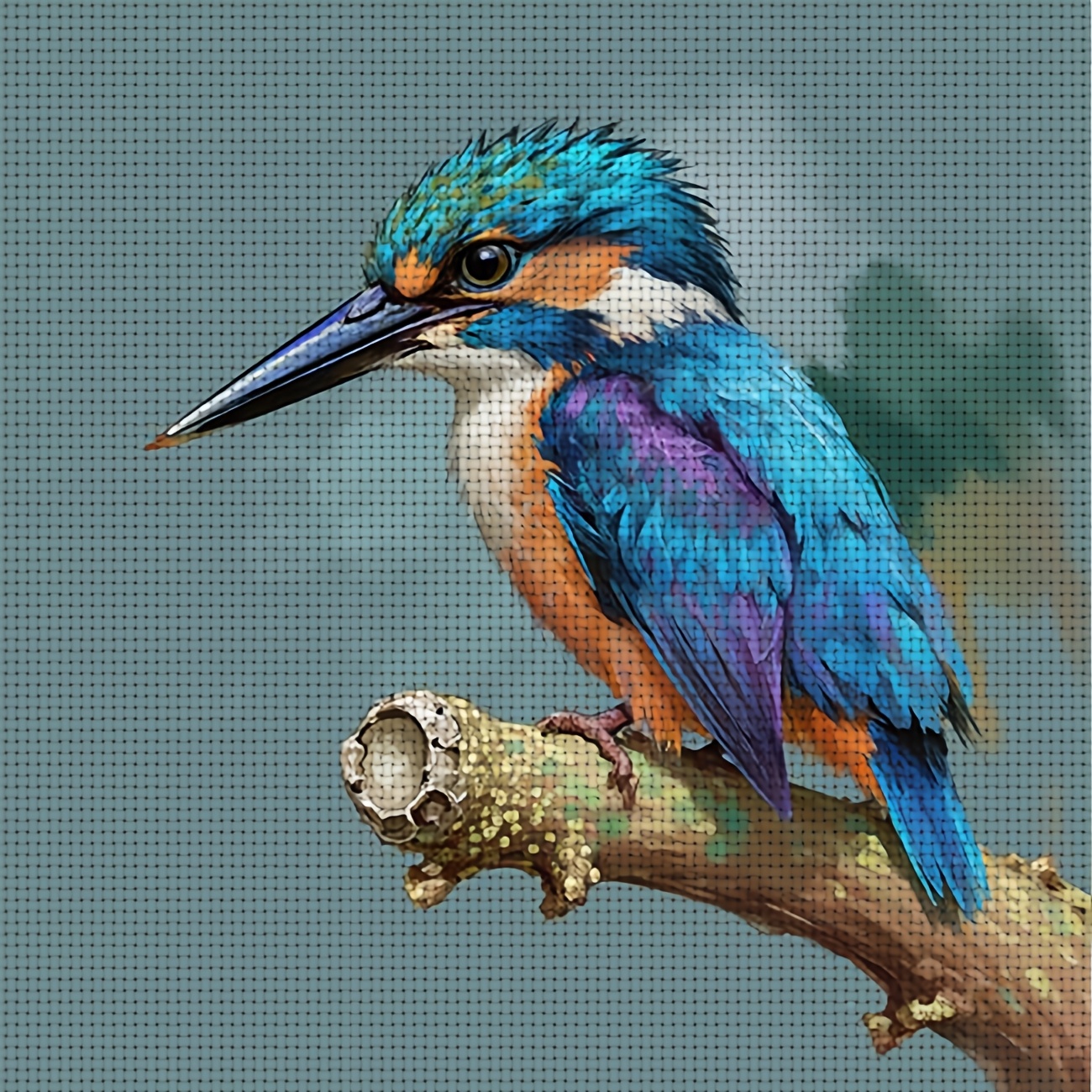 TEMU 1pc Cross Stitch Kit | "kingfisher On A Branch" Pattern, Ideal For Beginners, Includes Canvas, Needles, Pattern, And Instructions, Perfect For
