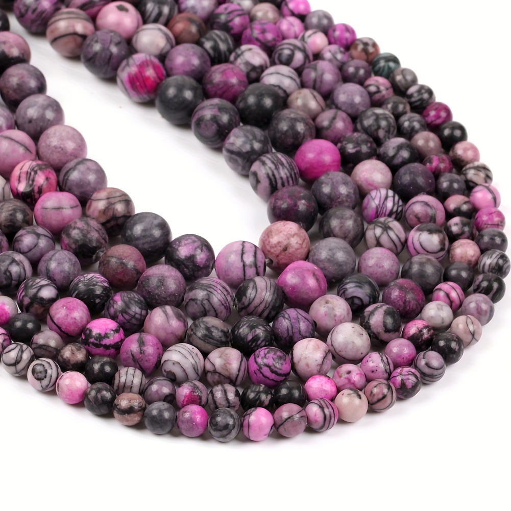 

Natural Fuchsia Webbed Jasper Stone Beads 8-10mm, Round Loose Spacer Beads For Diy Jewelry, Bracelet & Necklace Crafting, 15" Strand