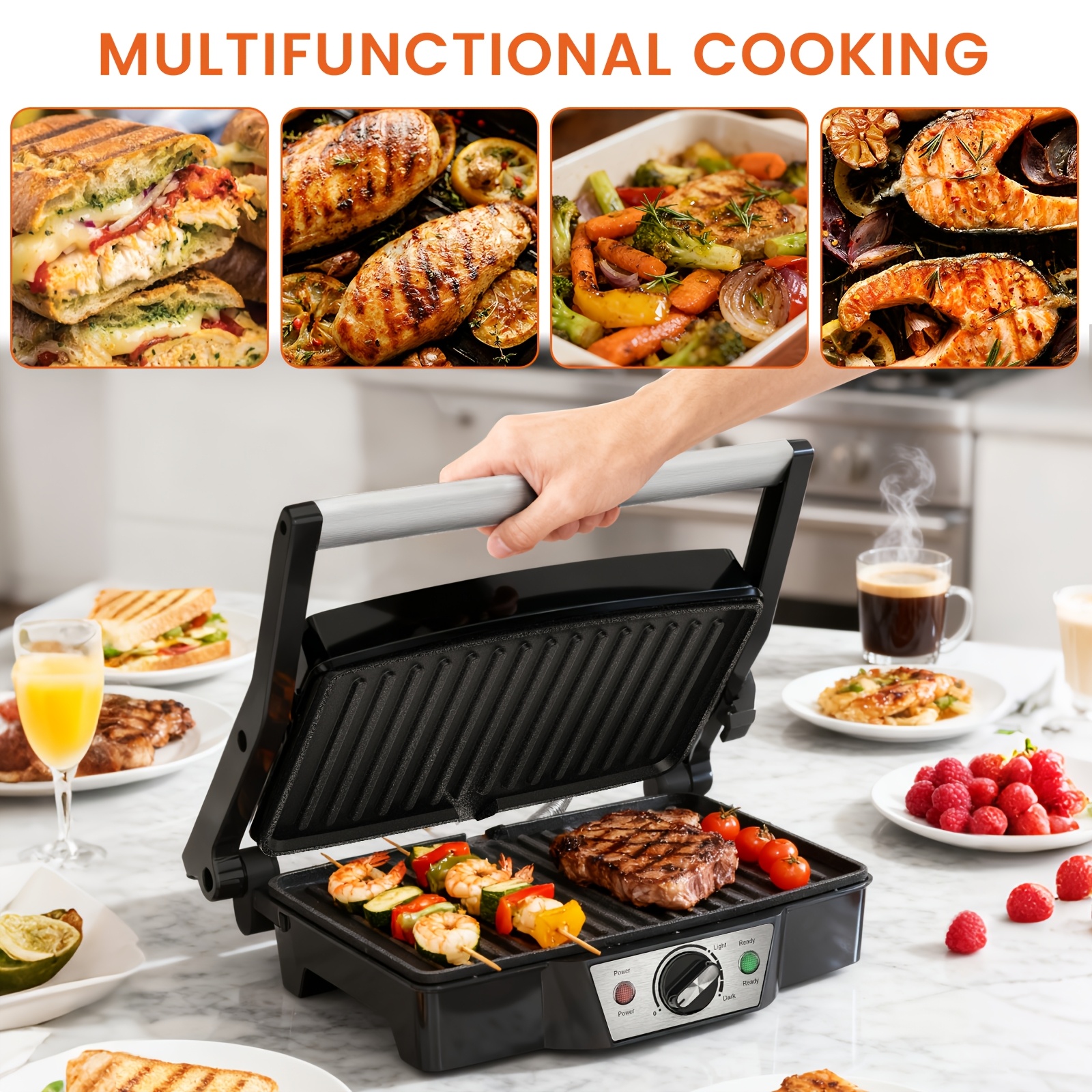 Image of Superlex Electric Grill Pan, Steak Maker/grill Maker For Home Use, Panini Sandwich Maker, Grill Pan For , To , Stainless Steel Handle
