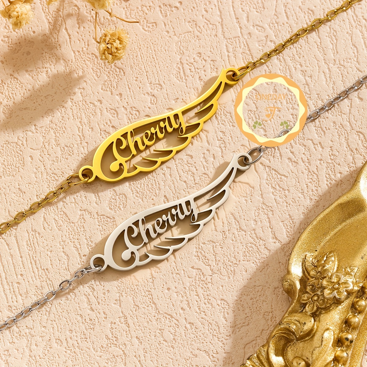 Custom Name Design Bracelet with Angel Wings, Stainless Steel