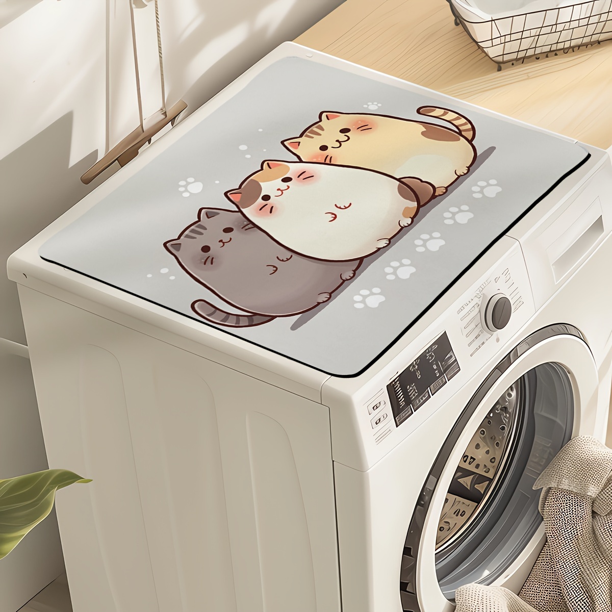 TEMU 1pc Cat Cute Washing Machine Dust Cover Mat, Countertop Absorbent Mat, Absorbent Refrigerator Mat, Microwave Dust Cover Mat, Dishwasher Drying
