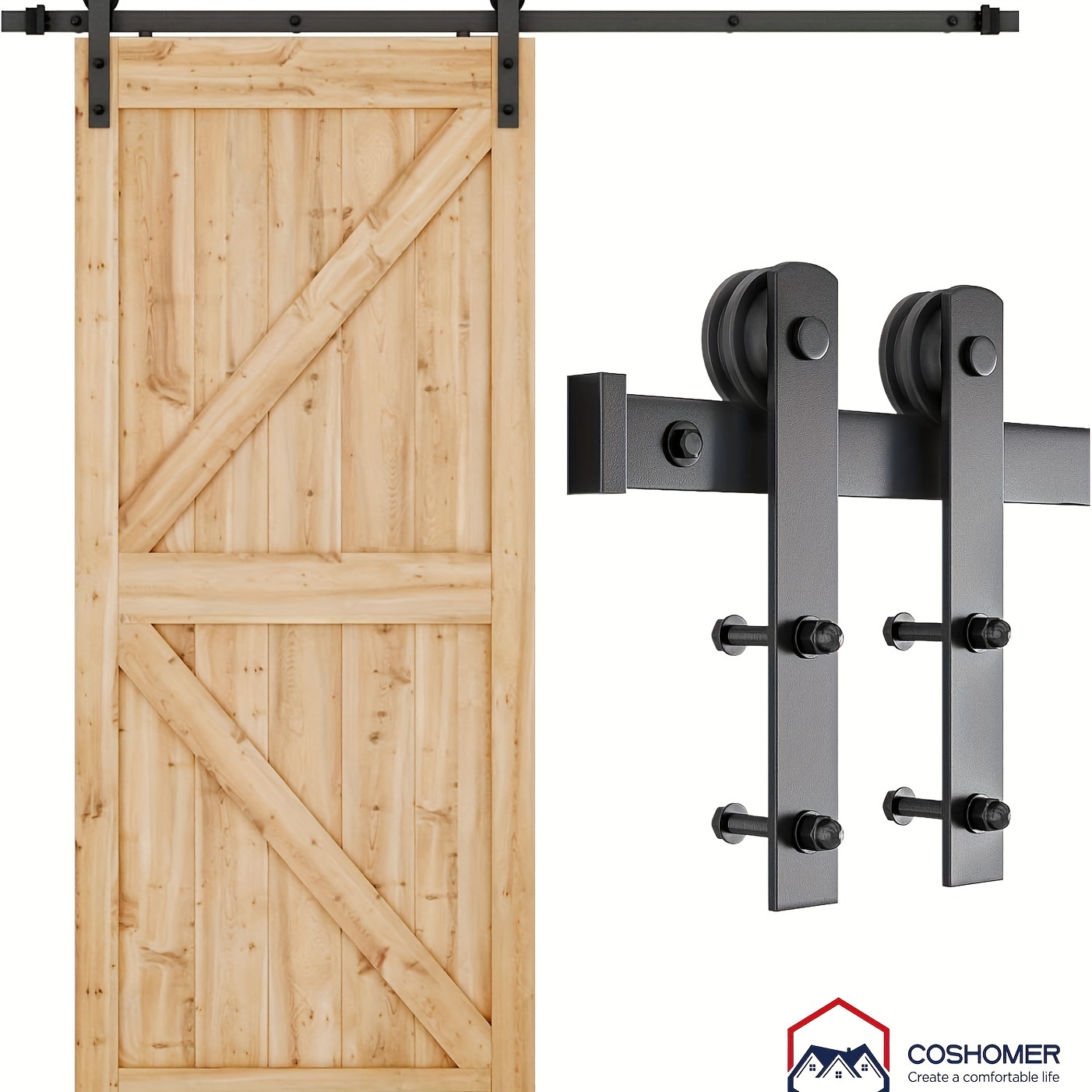 

Barn Door Hardware Kit, Barn Door Track, Sliding Door Hardware Kit, Smoothly And Quietly -heavy Duty Sturdy -easy To Install-fit 1 3/8-1 3/4 Inch Thickness Door Panel (black)(i Shape Hangers)