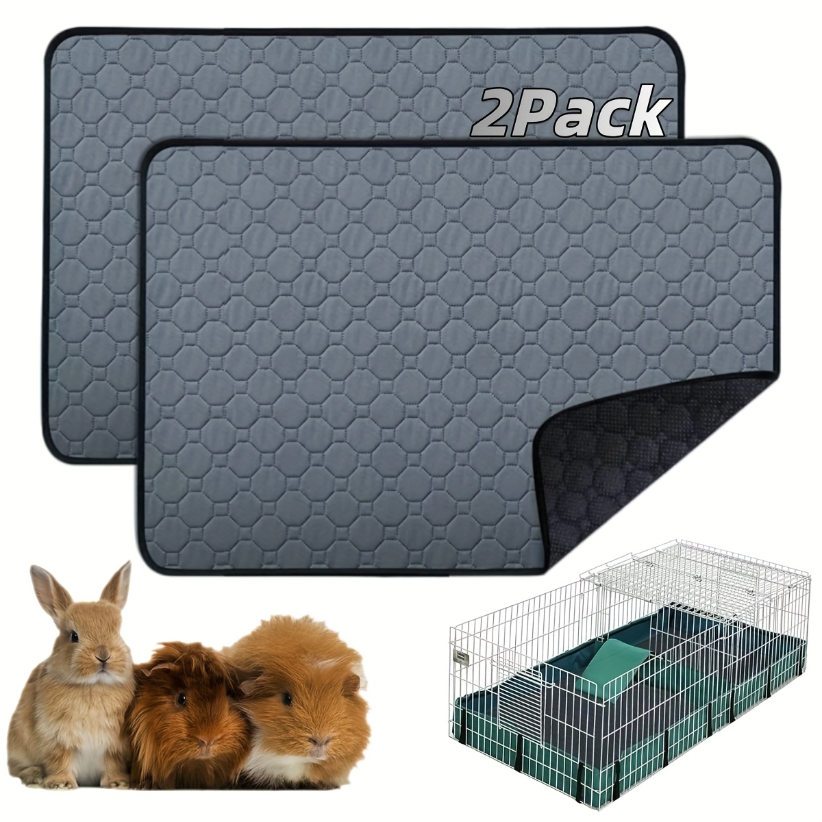 

2pcs Washable Guinea Pig Cage Liners - 34.5"x23" Reusable & Waterproof Bedding, Anti-slip Absorbent Pee Pads For Small Animals Like Rabbits, Bunnies, ,