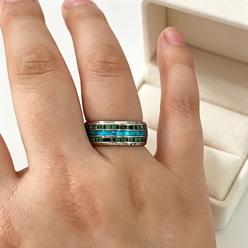 Customized Deep Sea Shell Inlaid Stainless Steel Ring — High-End Gift