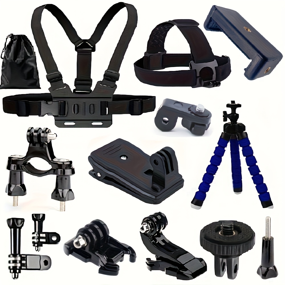 E-shop 16-teiliges Universal-Montagehalterungs-Adapter-Zubehörset, kompatibel mit GoPro, , SJCAM, DJI und anderen Action-Sport-Kameras, inklusive