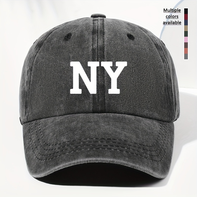 

Unisex Ny Letter Print Vintage Washed Cotton Baseball Cap, 100% Theme, Adjustable Sun Protection Outdoor Hat For All Seasons