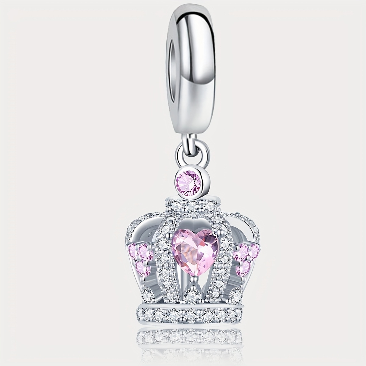 1pc Crown Pendant With Stone Pendant, 925 Silver Plated Pendant Fit Bracelet Bangle Necklace, Jewelry Making Additions Valentine's Day Mother's Day Gift For Women