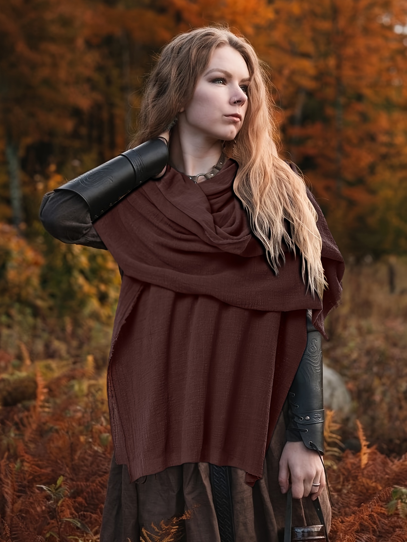 Medieval Hooded Cloak Shaman Shawl Post Apocalyptic Wrap Scarf Cowl  Hood Cape Viking Renaissance Costume