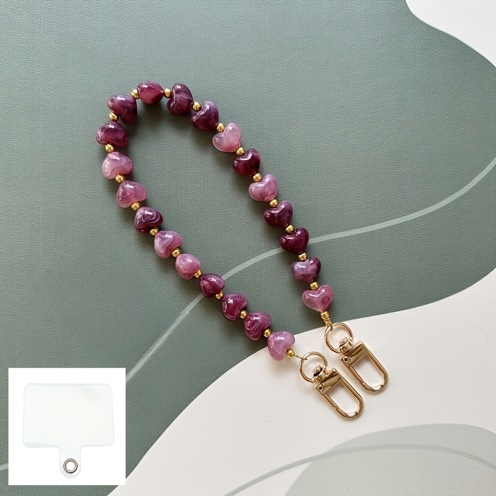 Image of 1 High-end Heart Beaded Phone Charm, In 6 Colors. A Simple, Exquisite, And Multifunctional Phone Charm, Suitable As A Delicate Gift For Or Parents