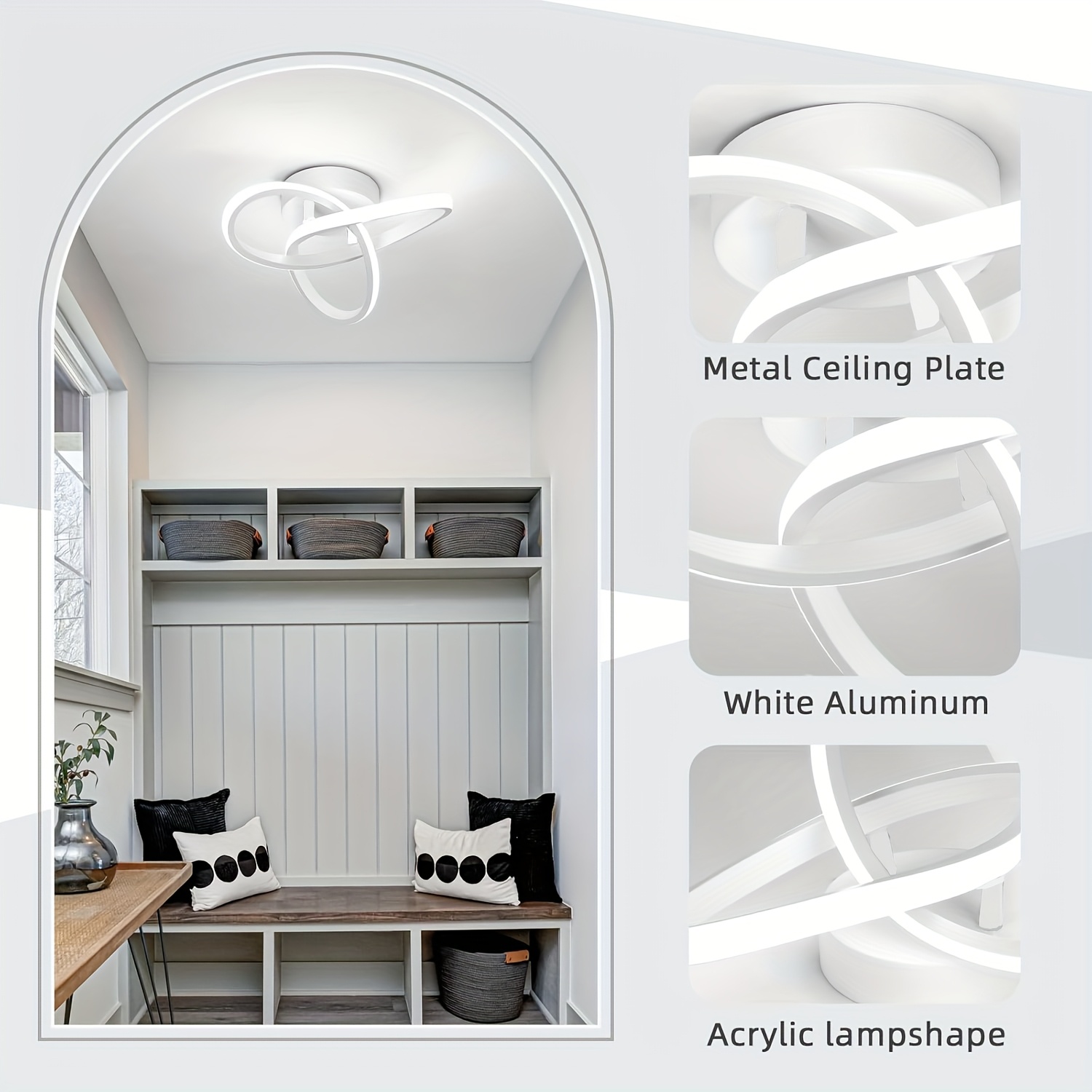 1pc Metal Material Modern Simple Ring LED High Brightness Art Design Home Decoration Ceiling Lamp Suitable for Living Room, Bedroom, Dining Room, Study, Office, Corridor, etc