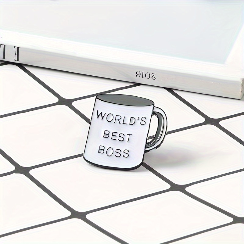 Creative World's Best Boss Water Cup Alloy Enamel Brooch For Men, Suitable For Clothing Bag Hat