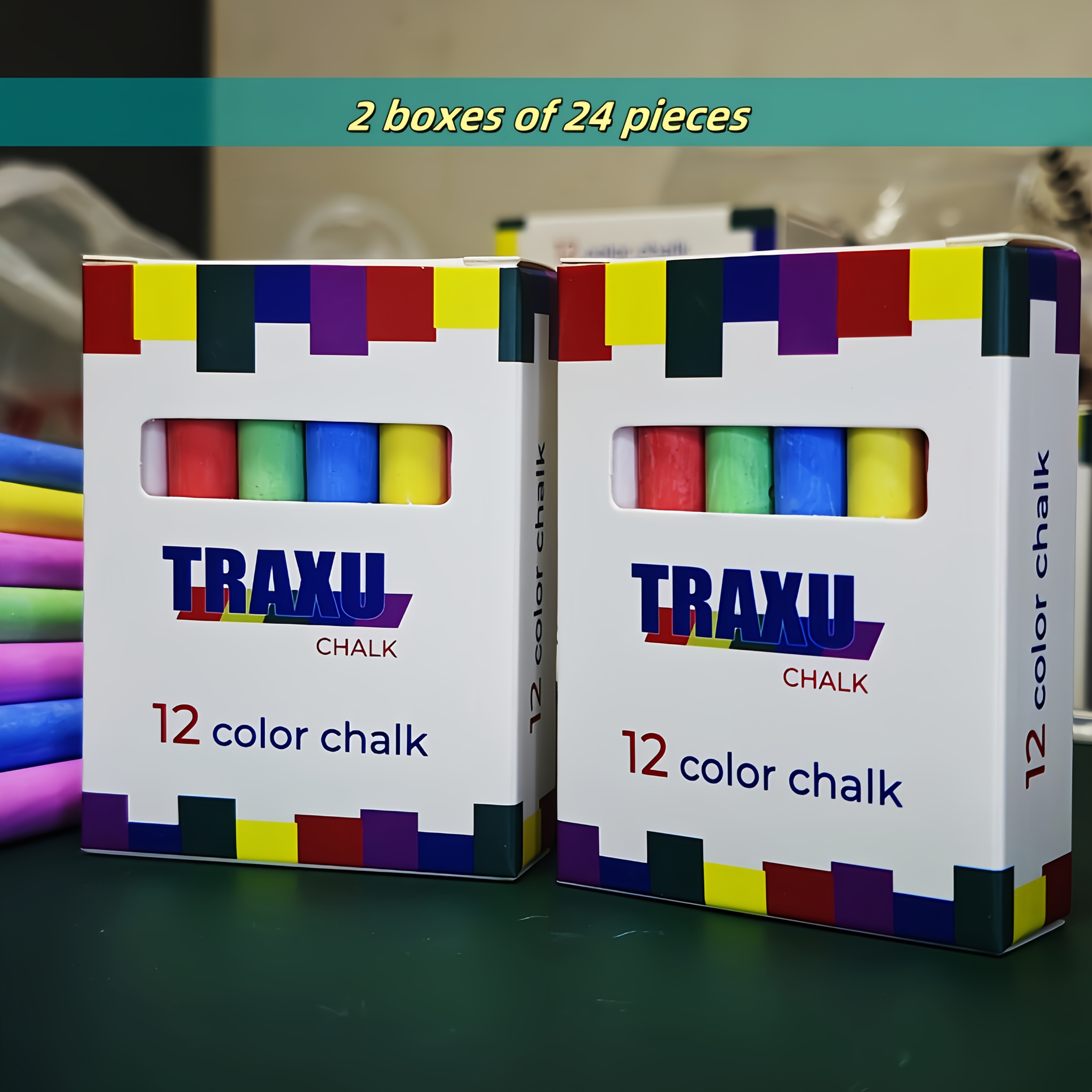 TEMU 12 And 24 Colored Chalk, Washable Sidewalk Chalk Set, 6 Colored Marker Pens, Suitable For Outdoor Art Graffiti, Blackboard Writing, Painting,
