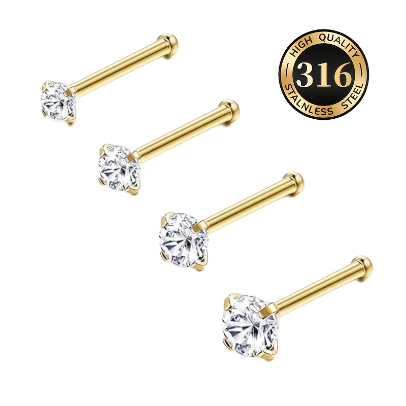 TEMU 4 Piezas de Aretes de Estilo y Tierno con Garra, Zirconia Sintética, Acero Inoxidable 316, Pequeños Aretes de Cabeza Redonda con Rhinestone,