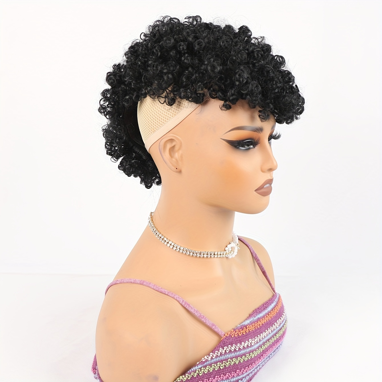 afro high puff hair bun ponytail drawstring with bangs synthetic   curly mohawk   fauxhawks pony tail clip in on ponytails for women hair extensions with six clips details 4