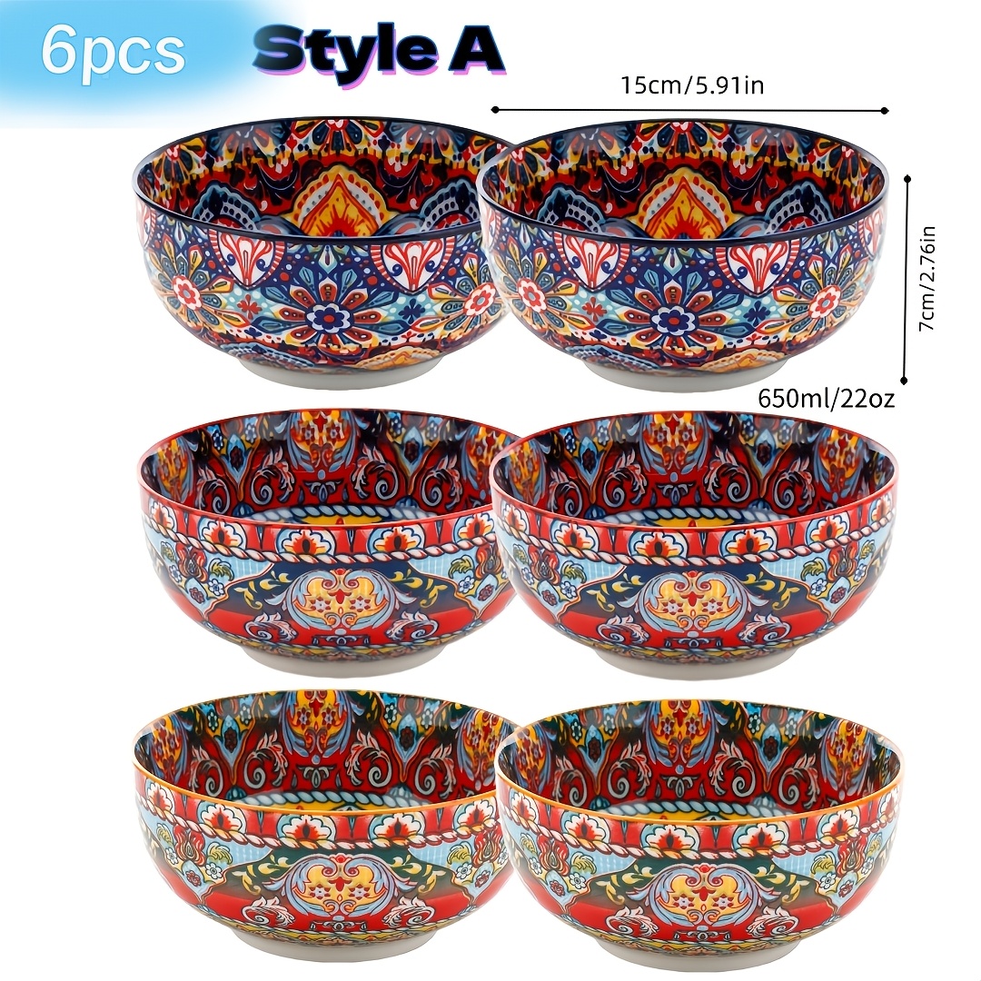 Image of 6pcs Ceramic Bowls, 22-ounce Soup Bowls, 5.91-inch Ceramic Soup Bowls, Large Salad Bowls, Kitchen Cereal Bowls, Suitable For Desserts, Rice, Noodles, Salads And Snacks, Dishwasher Safe For Kitchen Use