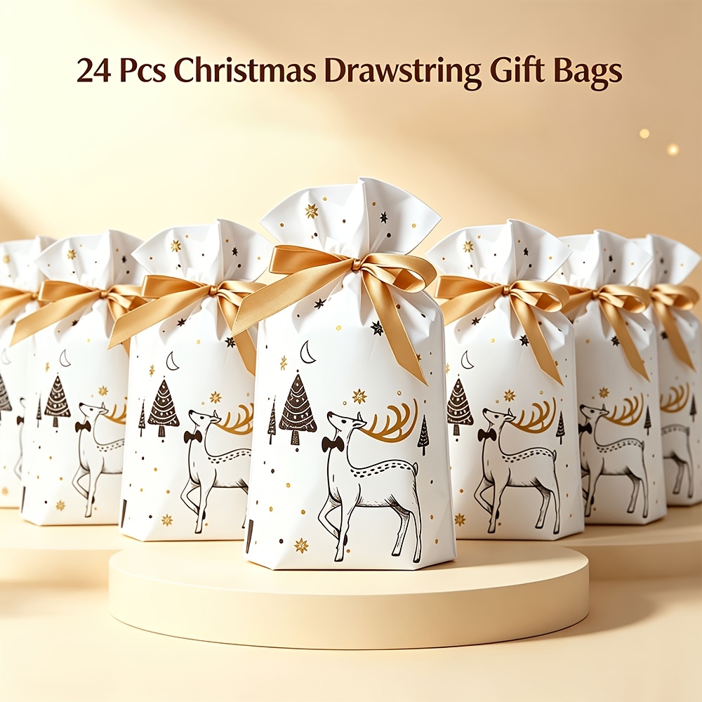 24pcs Christmas Gift Bags, Exquisite Drawstring Gift Bags, Suitable For Christmas Parties, Small Gift Wrapping, For
