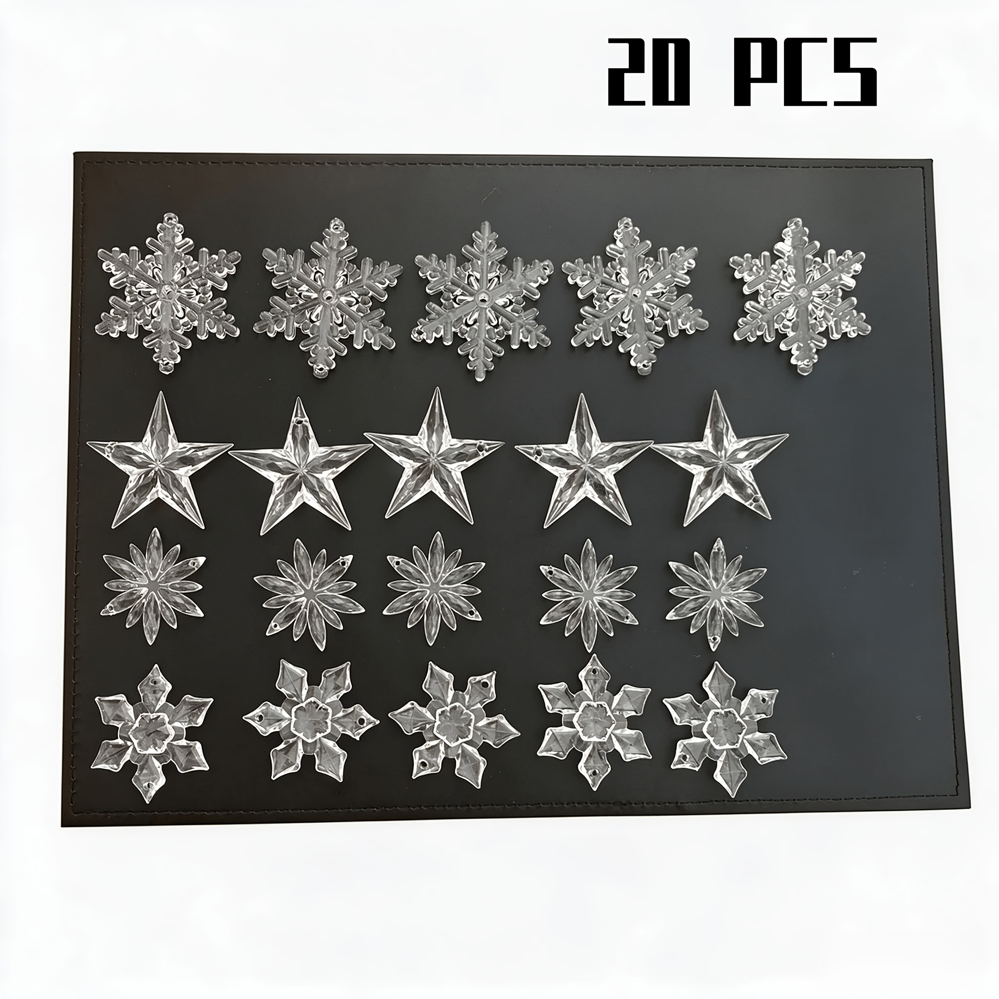TEMU 20pcs Multi-type Combination Pack, Transparent Crystal Snowflake And Star Ornaments, Christmas Tree Hangings, Acrylic Decorative Pendants,