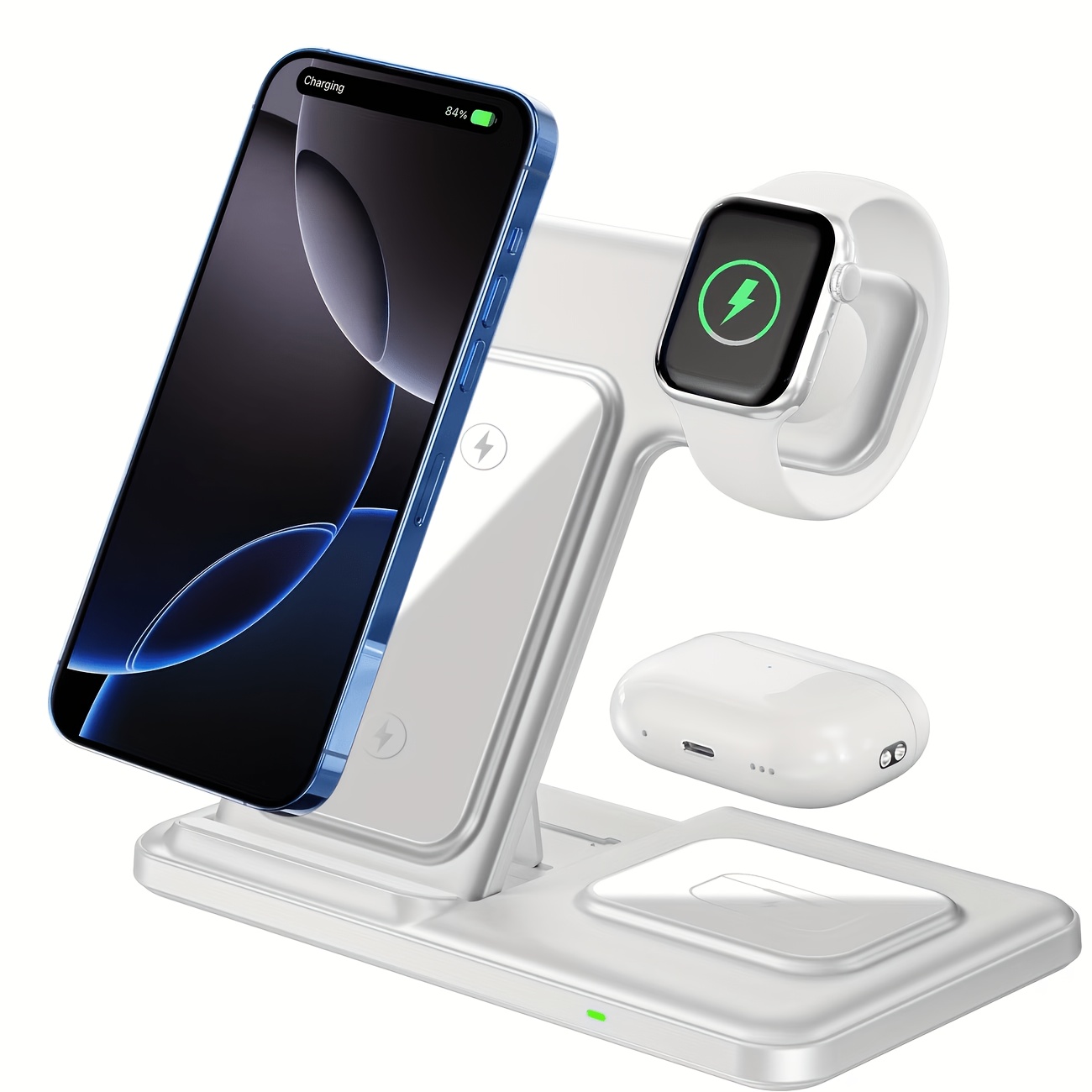 TEMU 3-in-1 Wireless Charging Station, 15w Fast Foldable Stand With Qc3.0 Adapter, Compatible With Iphone 15/14/13/12/11/x/8 Pro Max/pro/mini/plus,