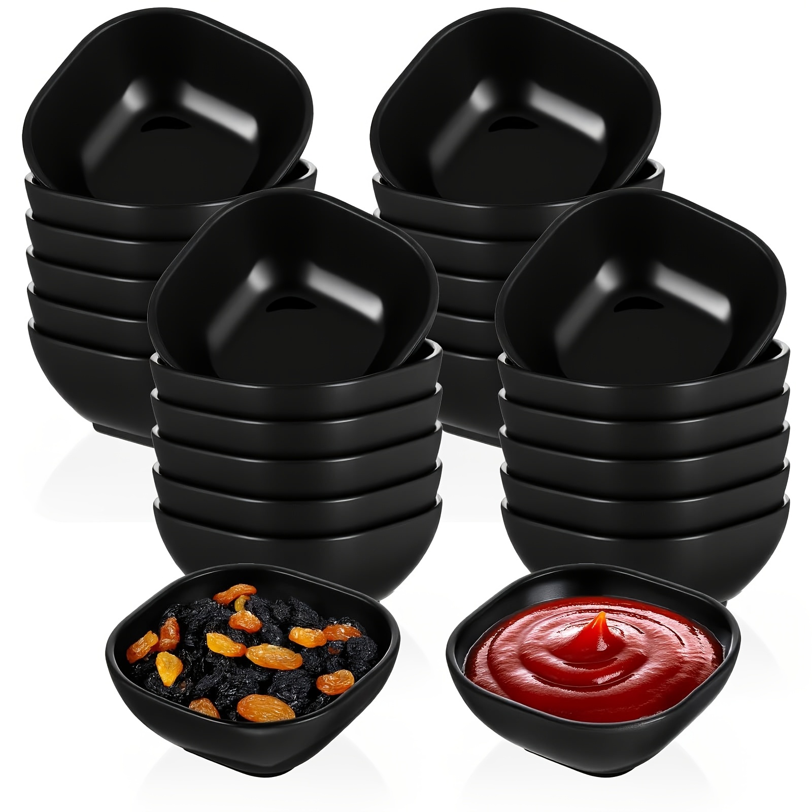 Image of 24pcs Unbreakable Plastic Square Dipping Bowls, 4.5oz Soy Sauce Dishes, Petite Dessert Bowls, Prep Bowls, Dipping Cups, Dipping Bowls, Snacks, Bbq, Ketchup, Sauce, , Black