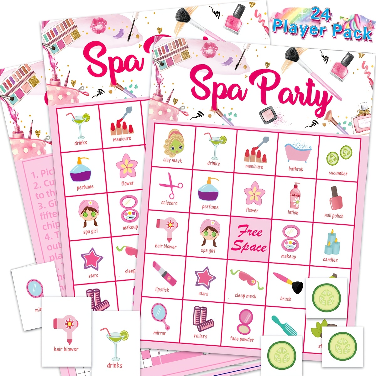 33pcs Spa Party Bingo Game 24 Players Girls Makeup Party Bingo Cards Beauty Themed Games for Women Sleepover Spa Day Birthday Favors Family Activities Supplies for Halloween,Christmas Event & Party Supplies