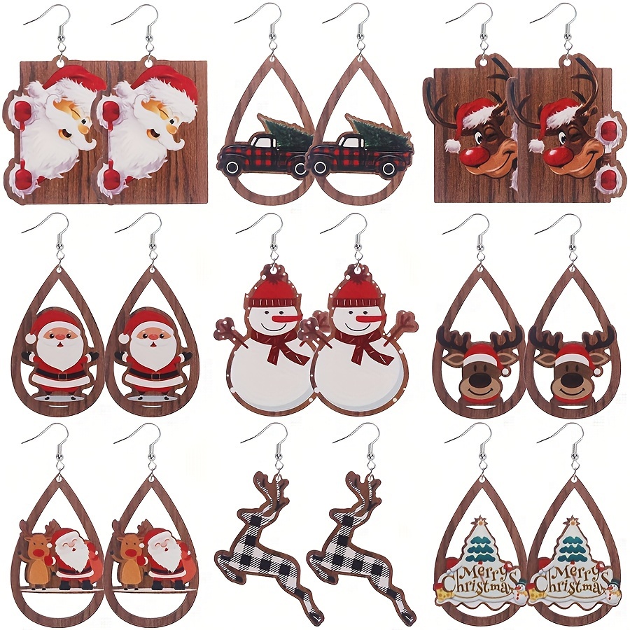 

9 Of Christmas Wooden Set Snowman Elk Women's Wooden Set