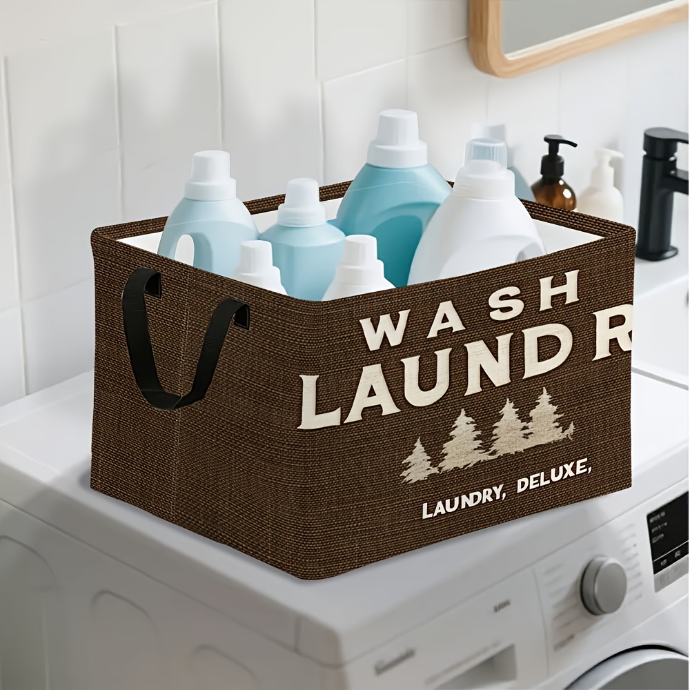 TEMU 1pc, Service Logo Pattern Square Storage Basket With Handle, Durable Square Structure, Suitable For Laundry Area And Shelf Baskets