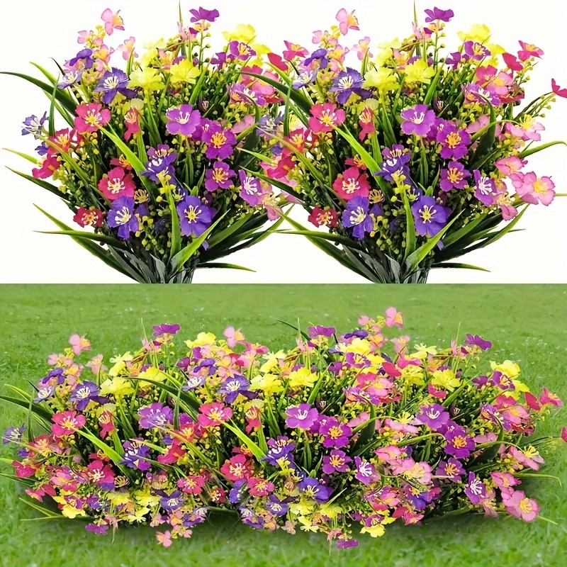 20 Ramos de flores artificiales para decoración de exteriores, primavera o  verano, macetas, cementerio, hogar o jardín, resistentes a los rayos
