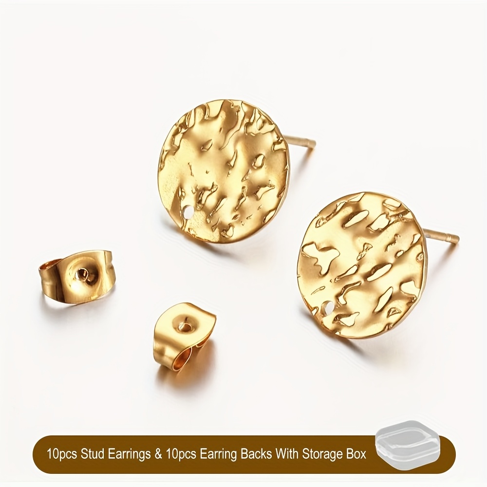 20pcs 304 Stainless Steel Earring Posts, Embossed Round Earring Studs With Backs For Jewelry Making Additions - Earring Findings